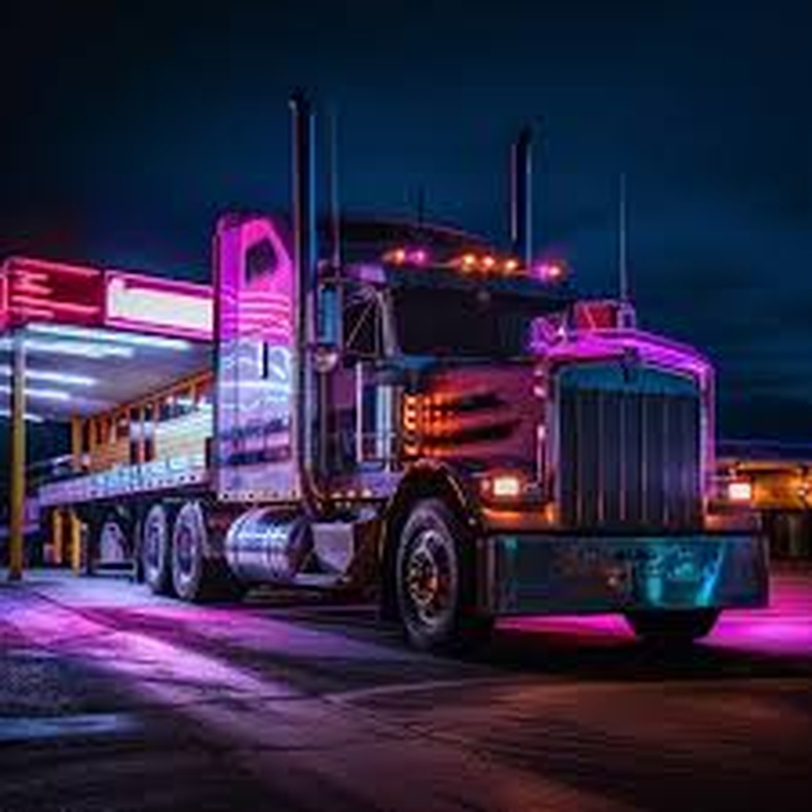 Semi-truck on highway at night ready for freight delivery